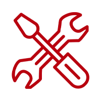 A red cross with two wrenches crossed in the middle.